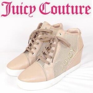 Juicy Couture Jump Platform Mesh Wedge Sneaker Pink with Gold Women's Size 10